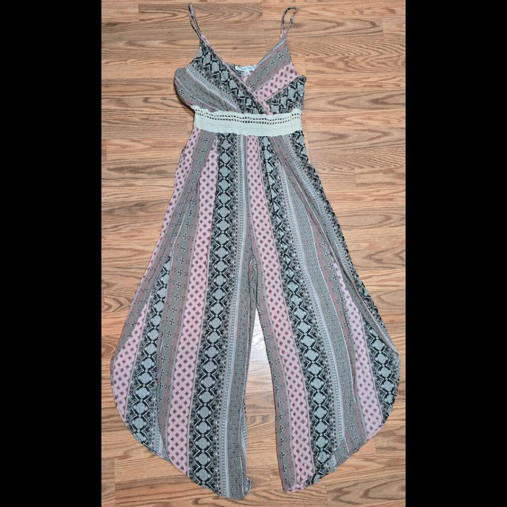 Vine and Valley XL Side Slit Jumpsuit Spaghetti Straps Elastic Lace Waistband